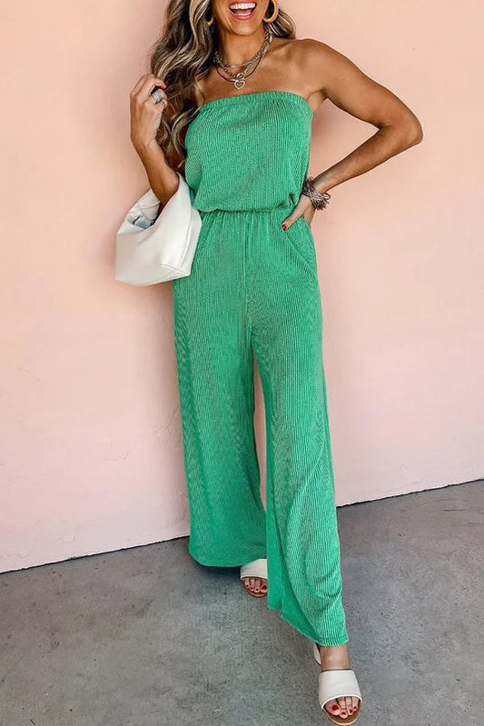 Strapless Cinch Waist Wide Leg Jumpsuit