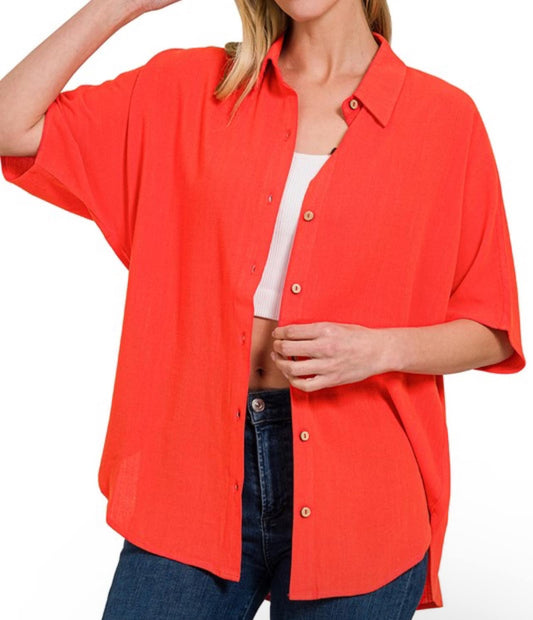 Orange Linen Dolman 1/2 Sleeve