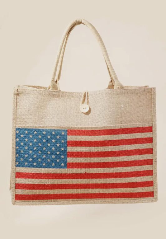 American Flag Burlap Bag