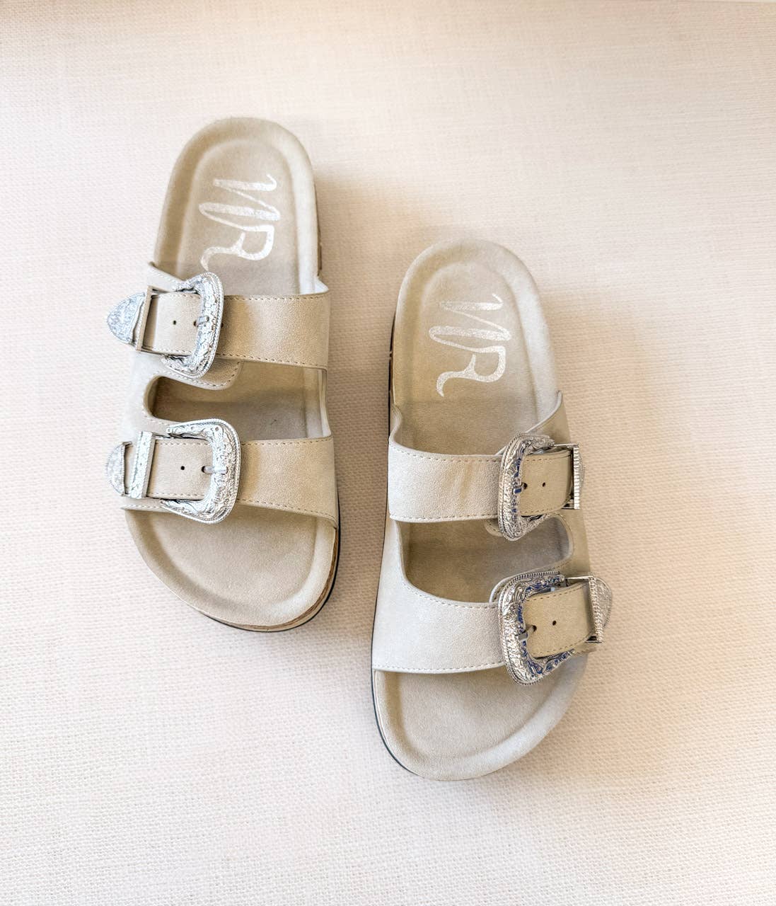 Mickey Western Slides in Cream and Black