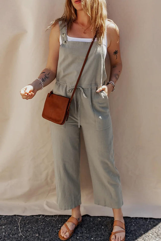 Drawstring Waist Button Overalls