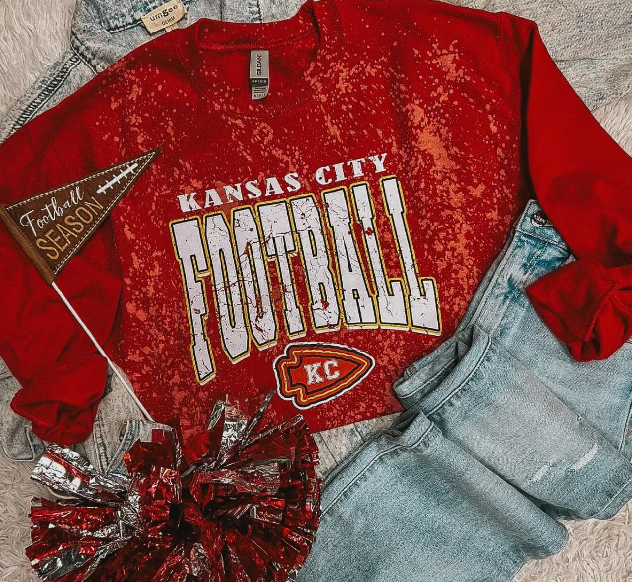 Bleached Kansas City Chiefs Crewneck Sweatshirt