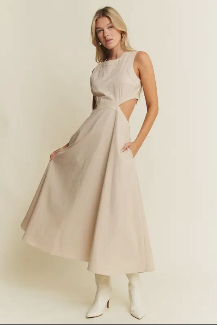 Linen Midi Cut Out Dress
