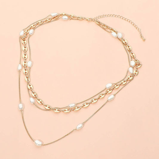 Layered Pearl Chain Necklace