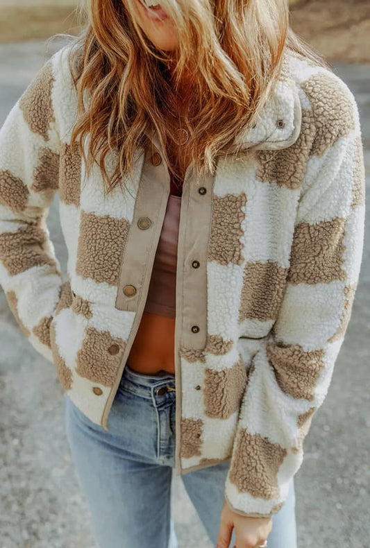 Checkered Sherpa Button Jacket