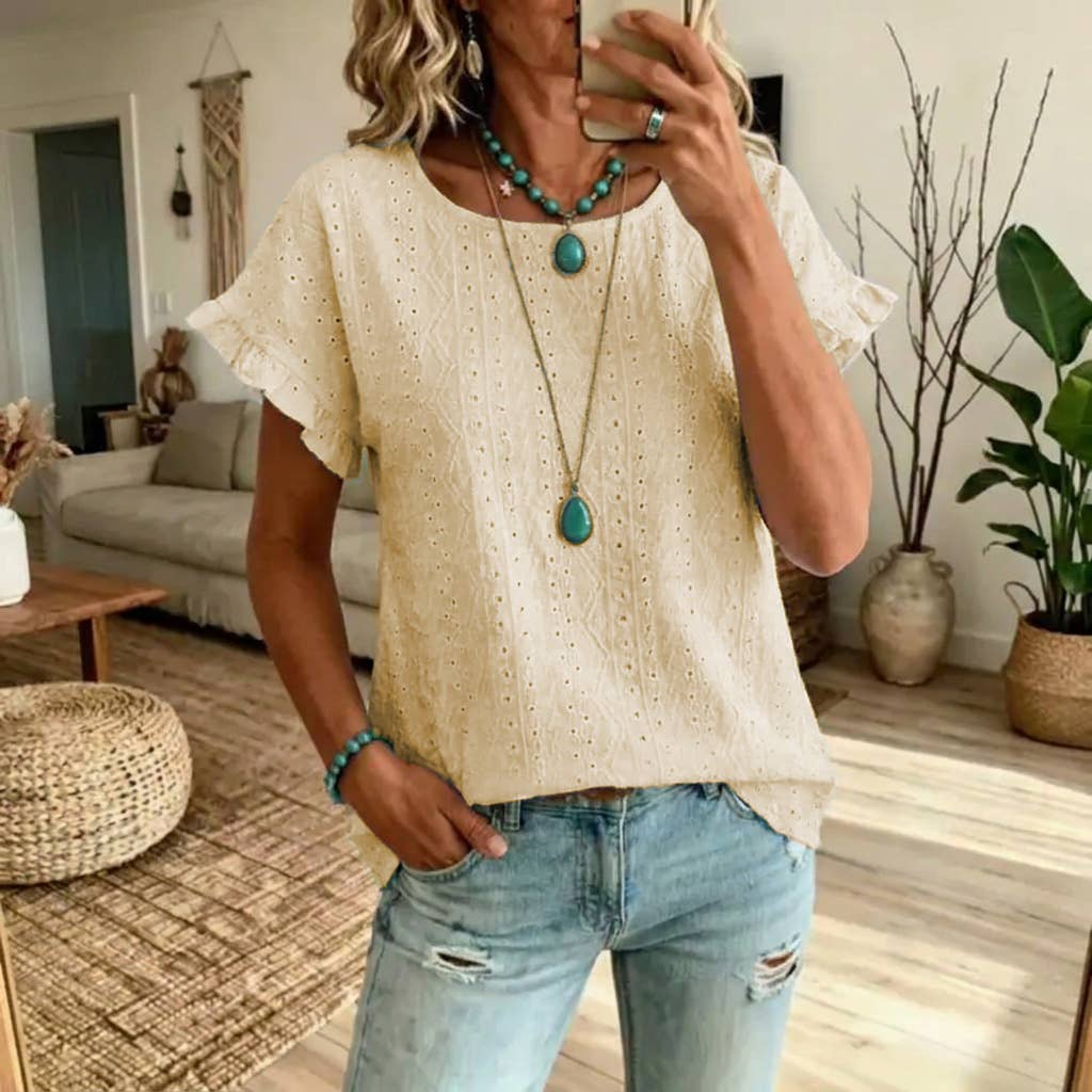 Eyelet Knit Short Sleeve Top