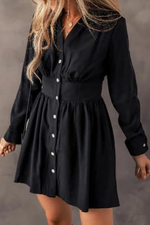 Cinched Waist Long Sleeve Mini Dress