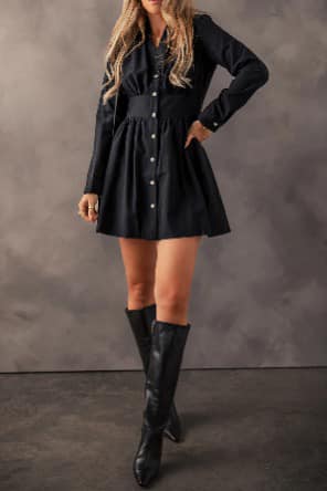 Cinched Waist Long Sleeve Mini Dress