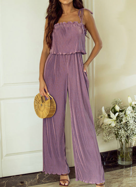 Tie Strap Textured Layer Jumpsuit