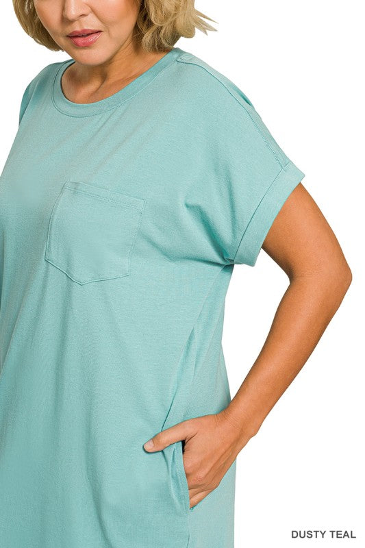 Plus Round Neck Short Sleeve MIDI Dress