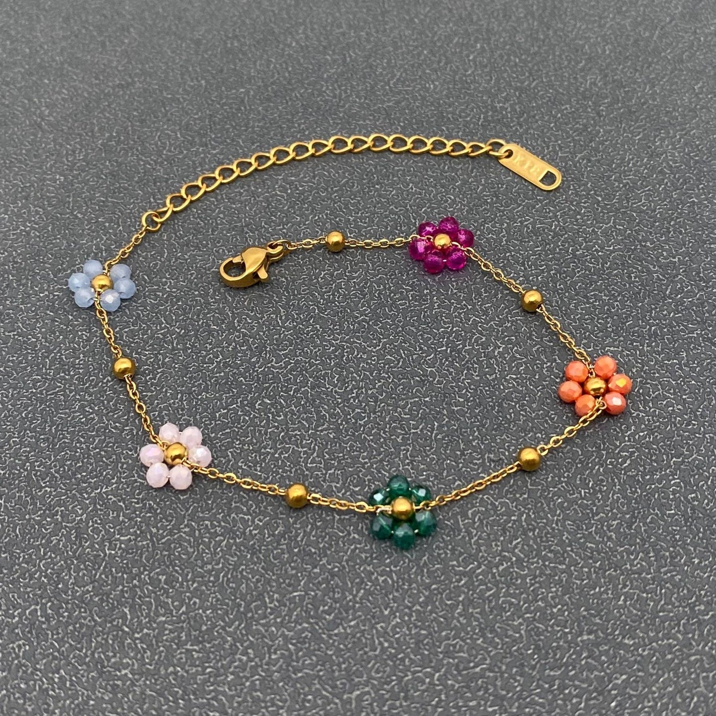 Color Glass Bead Flowers 18K Gold Plated Necklace and Bracelet Set