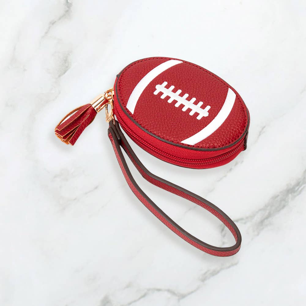 Faux Pebble Leather Football Round Zip Wrist Strap Coin Purse Bag