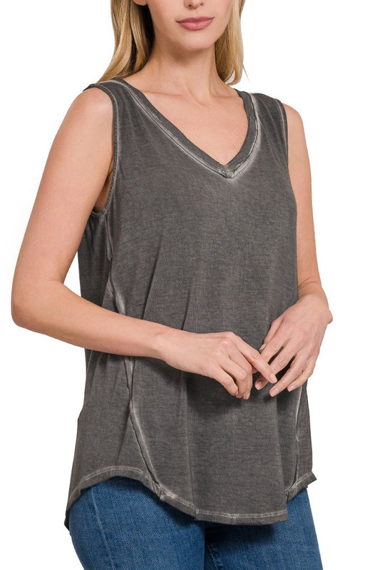 Washed Sleeveless V-neck Top