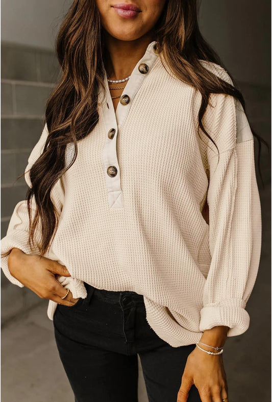 Waffle Oversized Long Sleeve Top