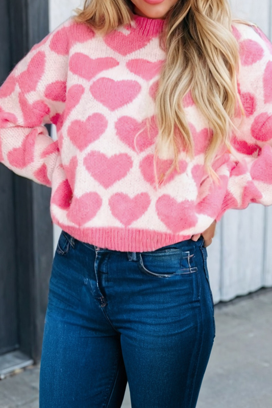 Strawberry Heart Print Knit Sweater