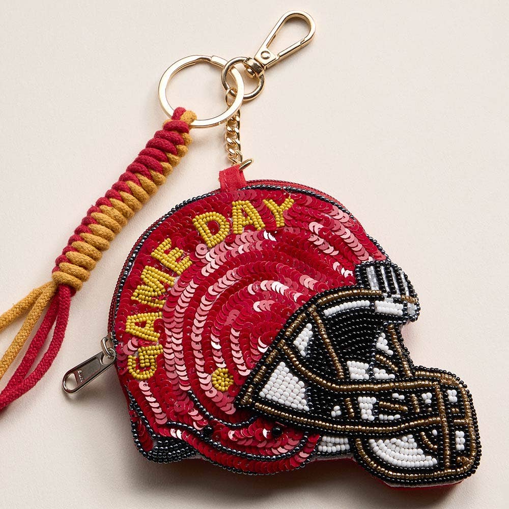 GAME DAY Helmet Sequin Beaded Keychain Pouch