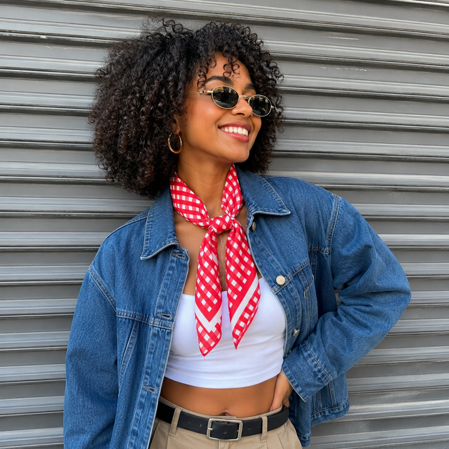 Picnic Red Gingham Satin Silk Square Scarf