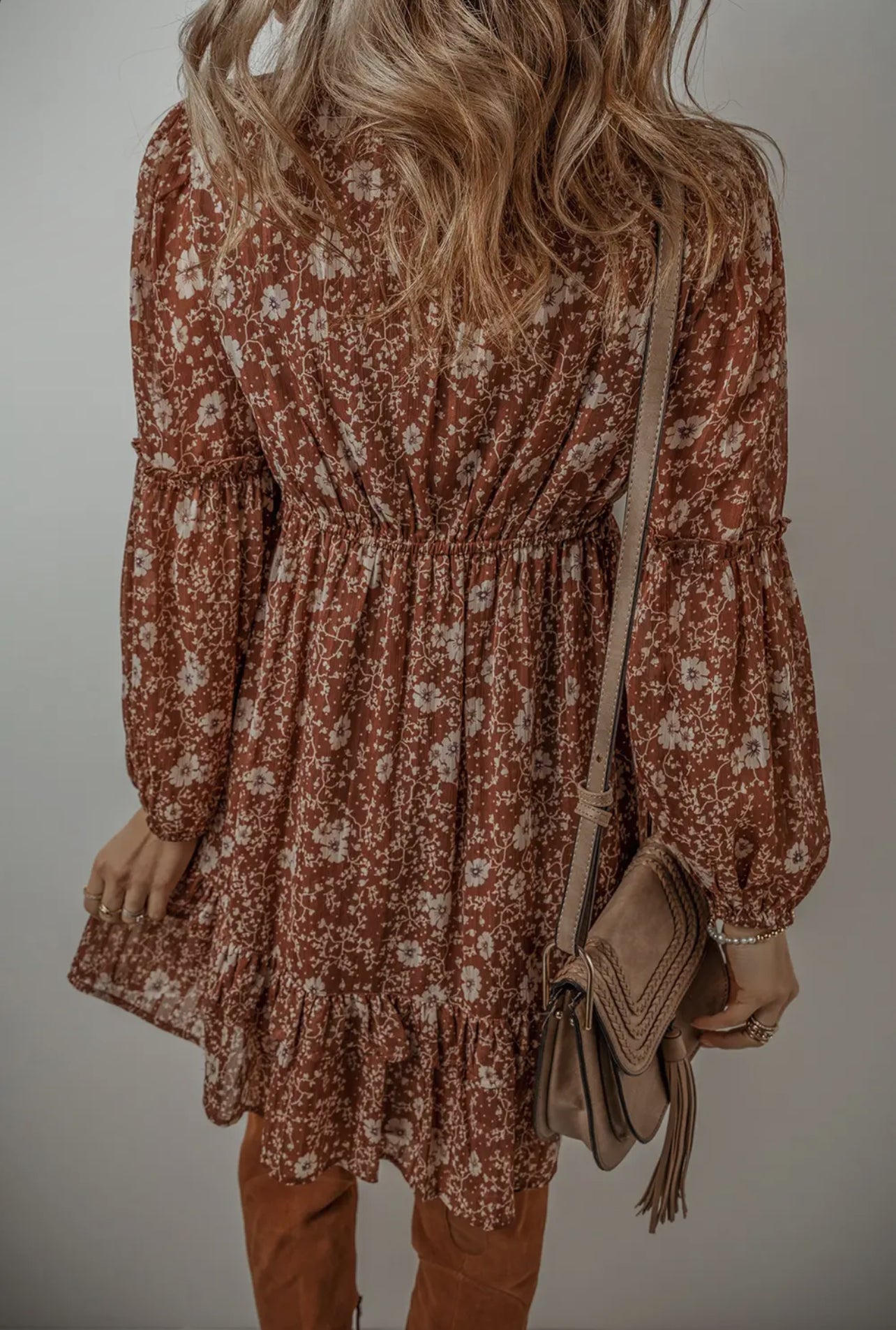 Boho Floral Ruffle Puff Sleeve Dress