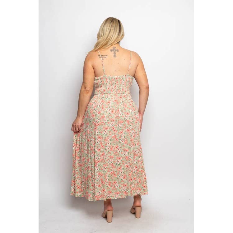 REGULAR SIZE FLORAL TIE FRONT A LINE MIDI DRESS