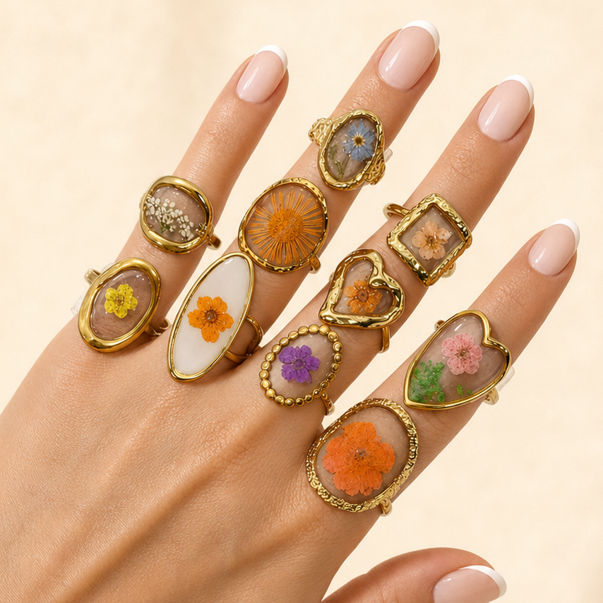 18K STAINLESS STEEL FLORAL RINGS