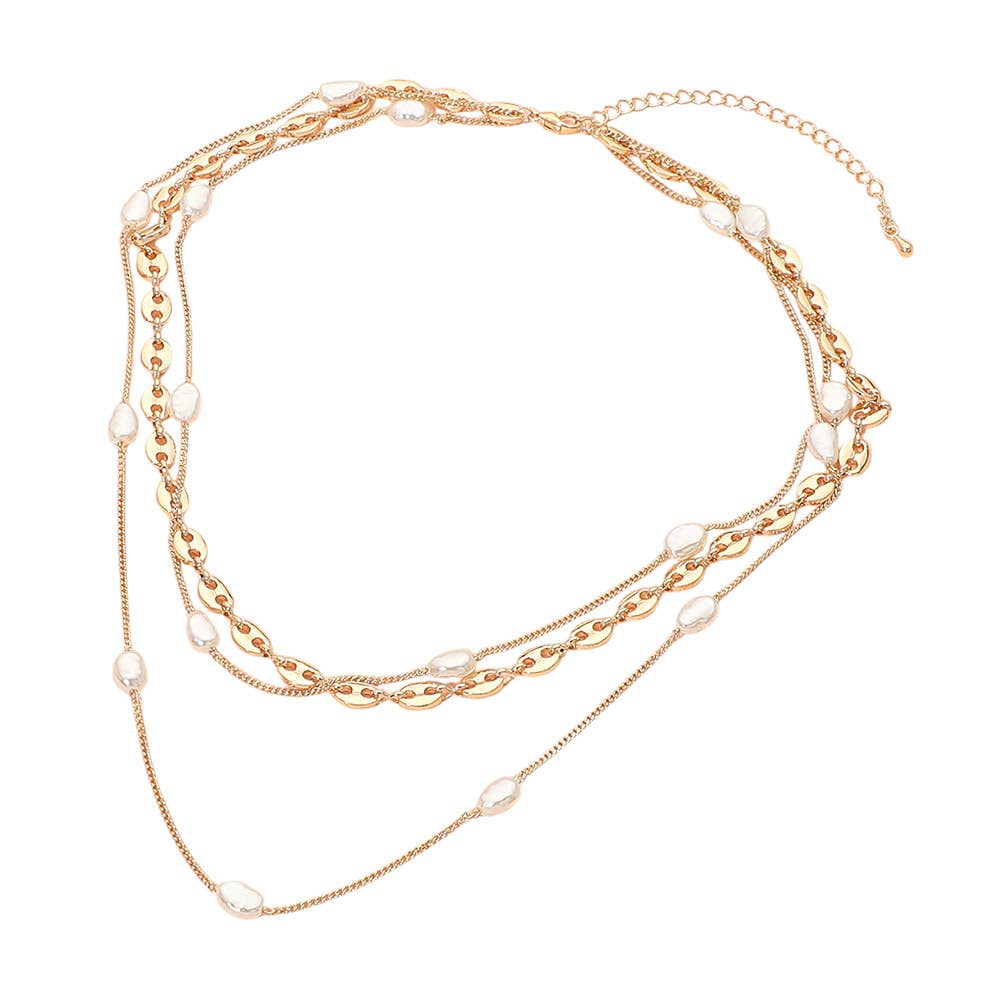 Layered Pearl Chain Necklace