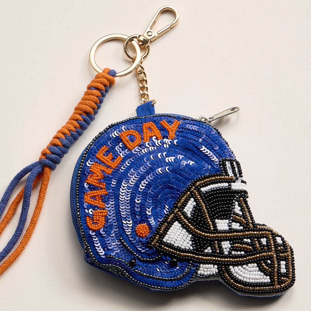GAME DAY Helmet Sequin Beaded Keychain Pouch
