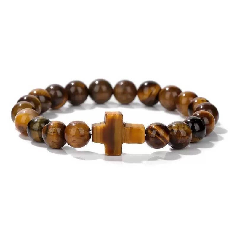 Stone Cross Charm Beaded Bracelet