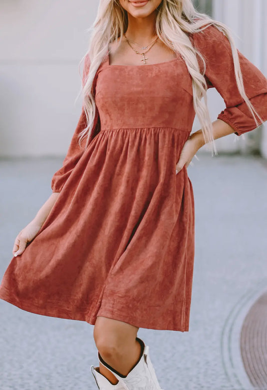 Suede Square Neck Dress