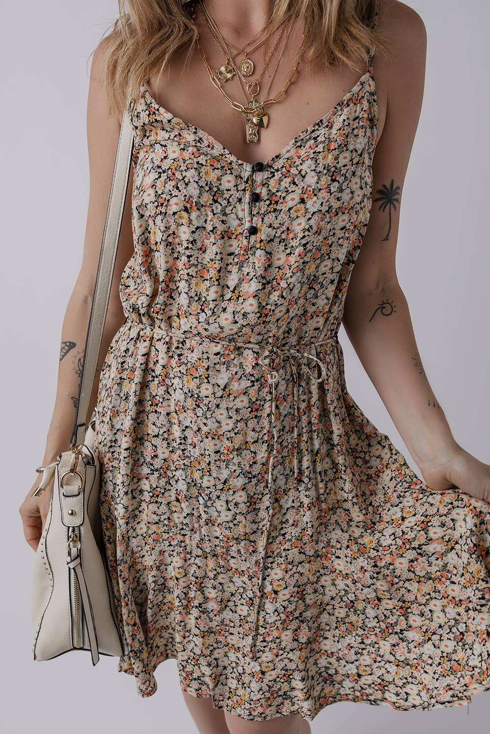 Retro Floral Printed Tie Waist Flared Sundress