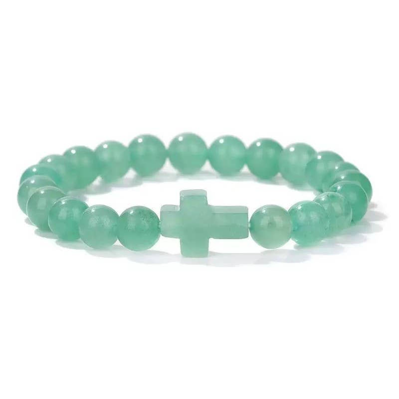Stone Cross Charm Beaded Bracelet
