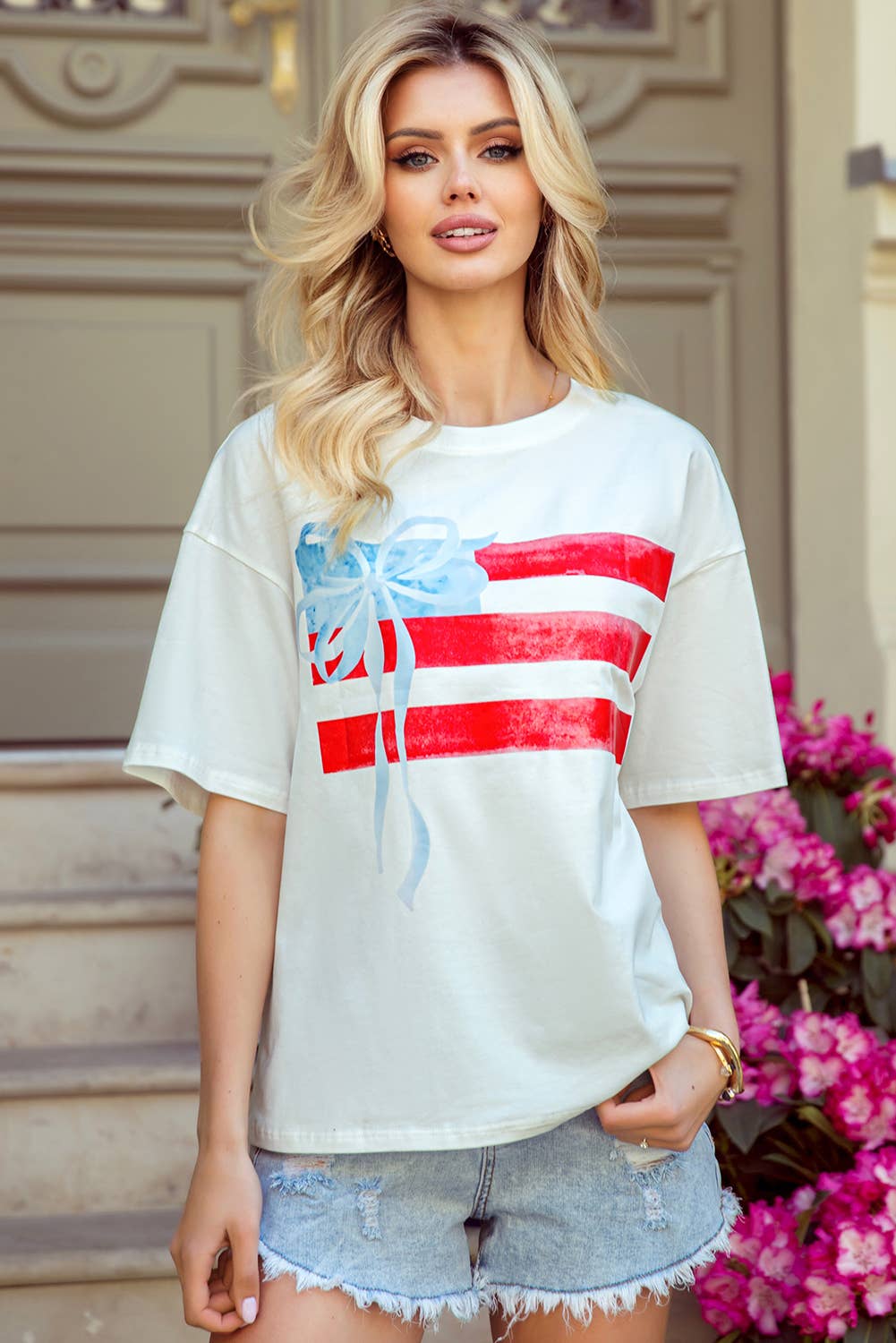 Flag Bow Graphic Crewneck Tee
