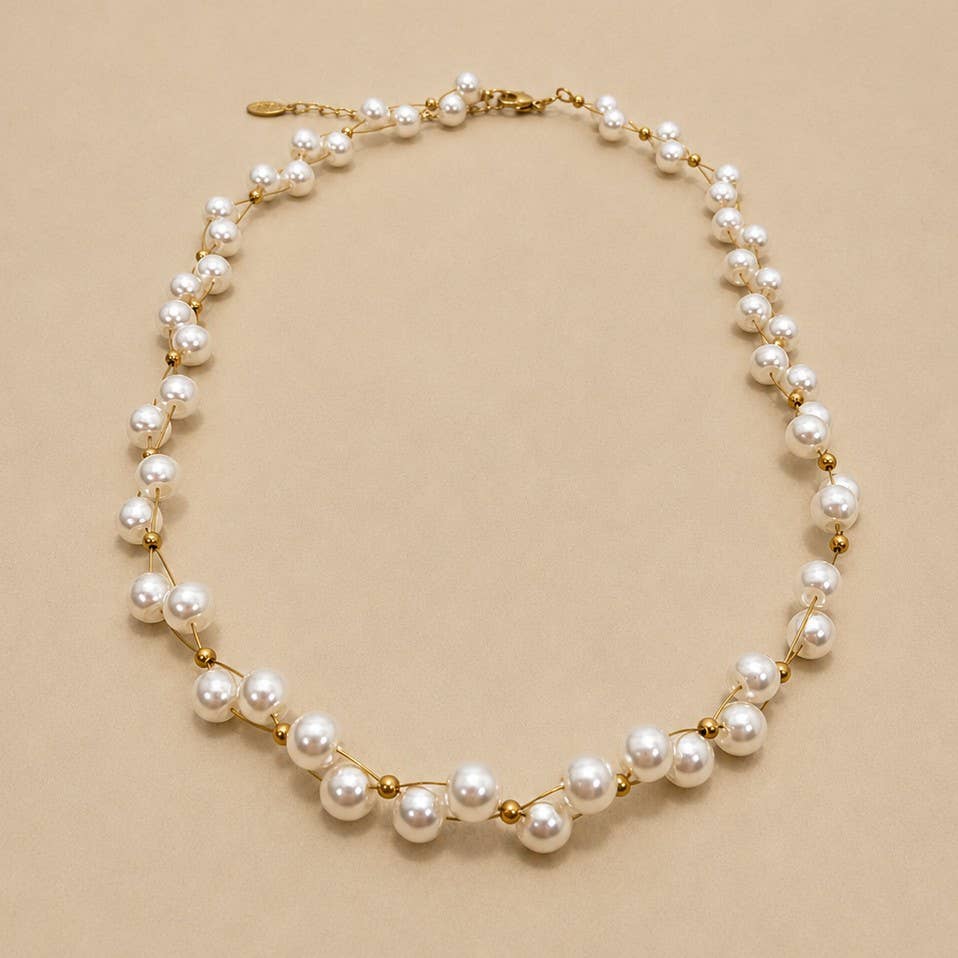 Faux Baroque Pearl & Gold Wire Necklace