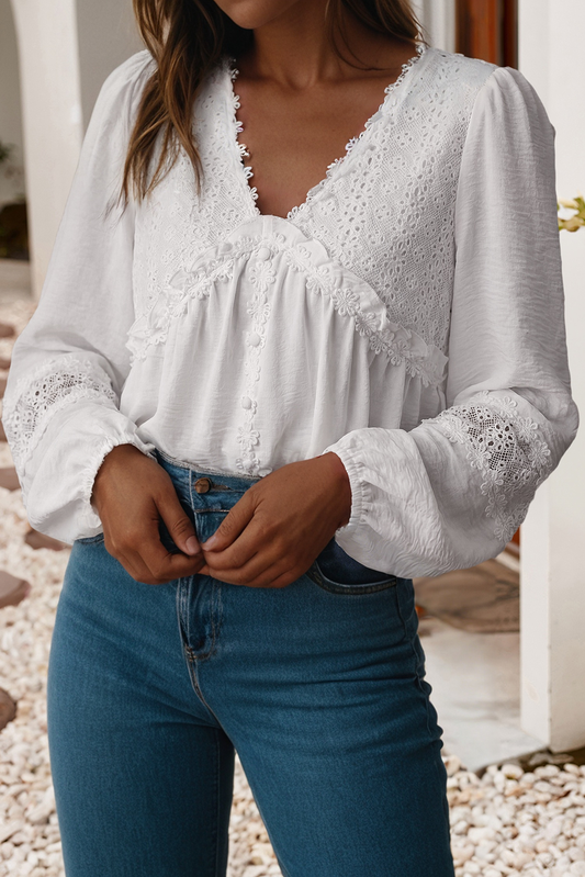 Floral Lace Patchwork Long Sleeve Blouse
