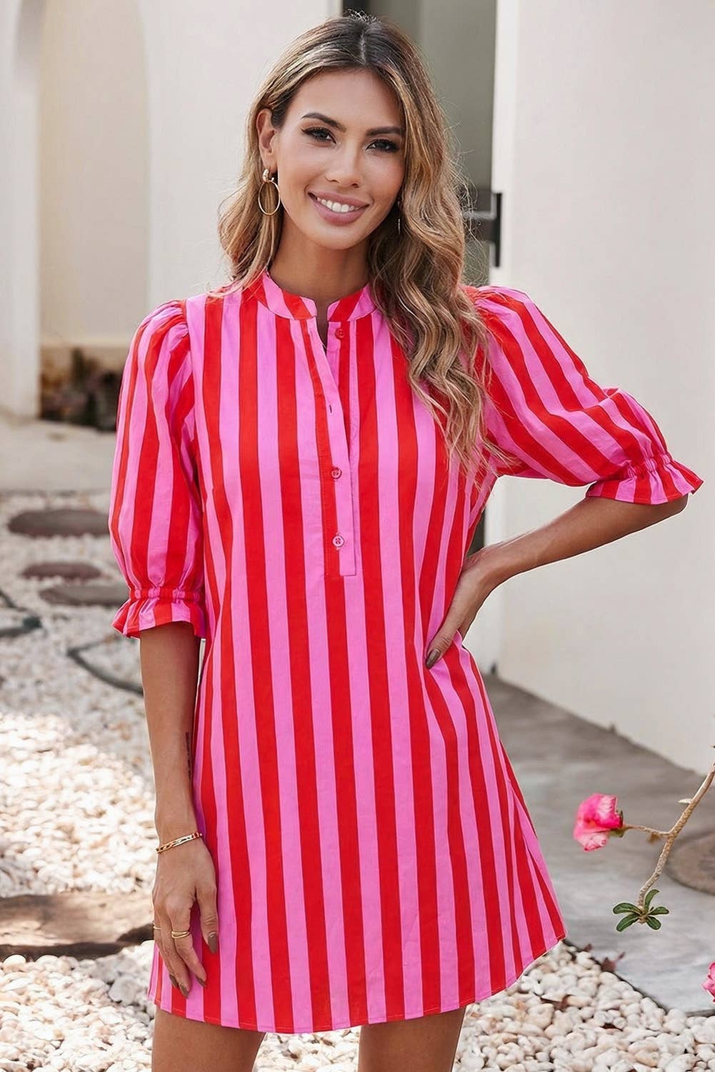 Striped Short Sleeve Pocket Dress