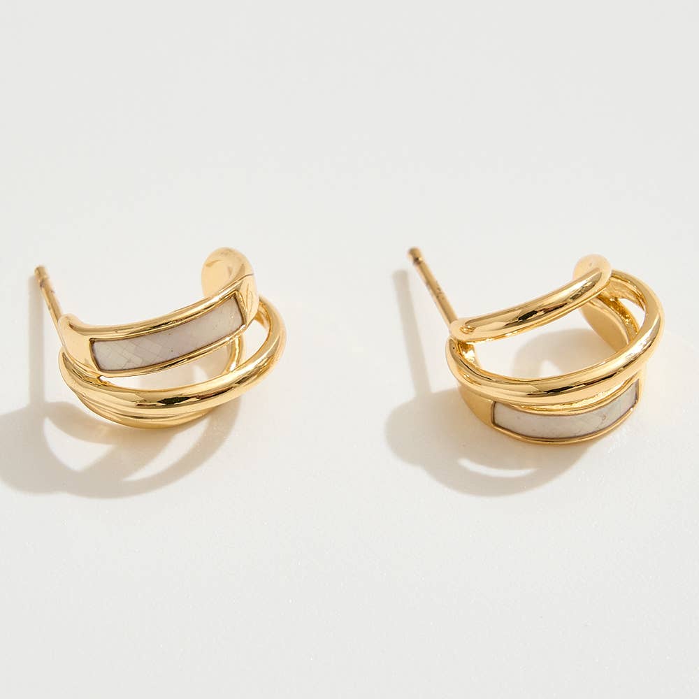 14K Gold Dipped Double Band Mini Hoop Earrings
