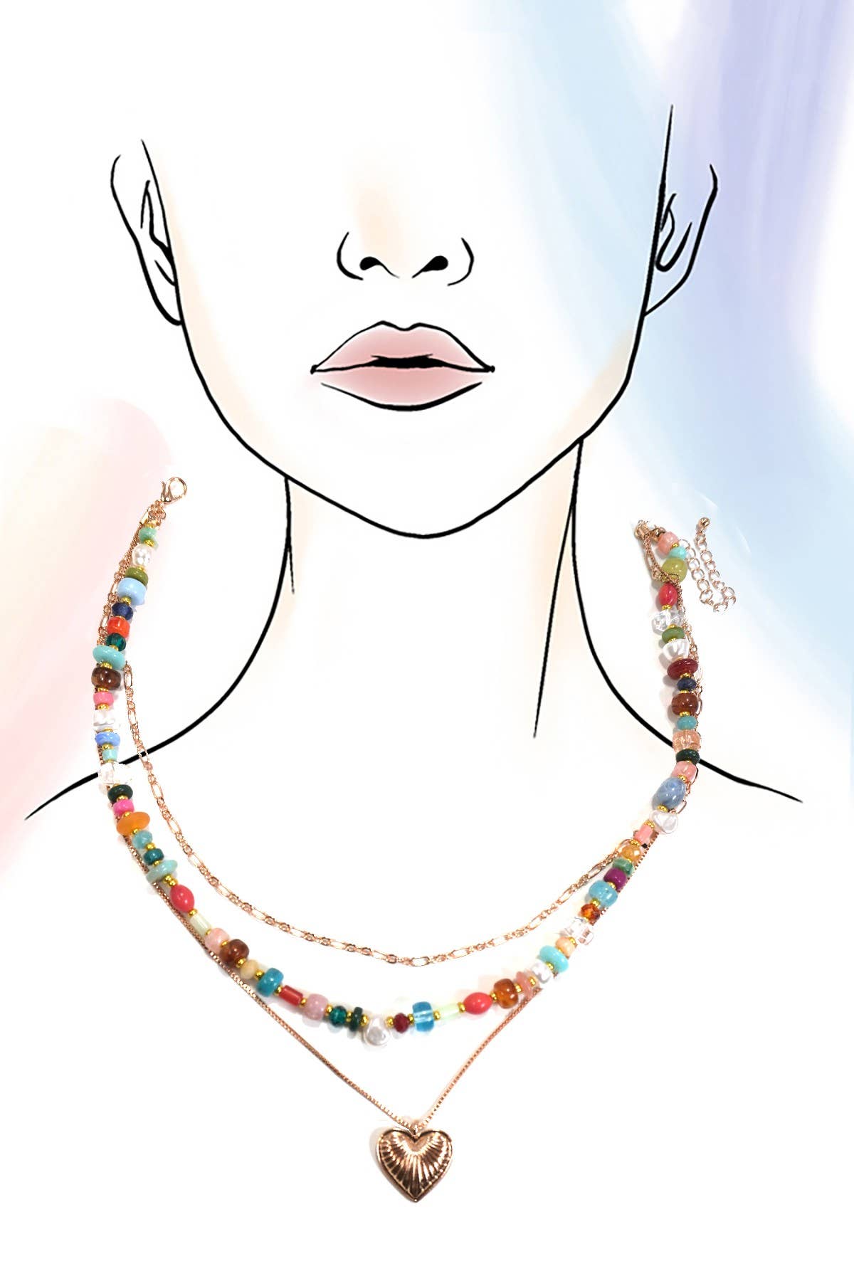 MULTI LAYERED BEADED HEART NECKLACE