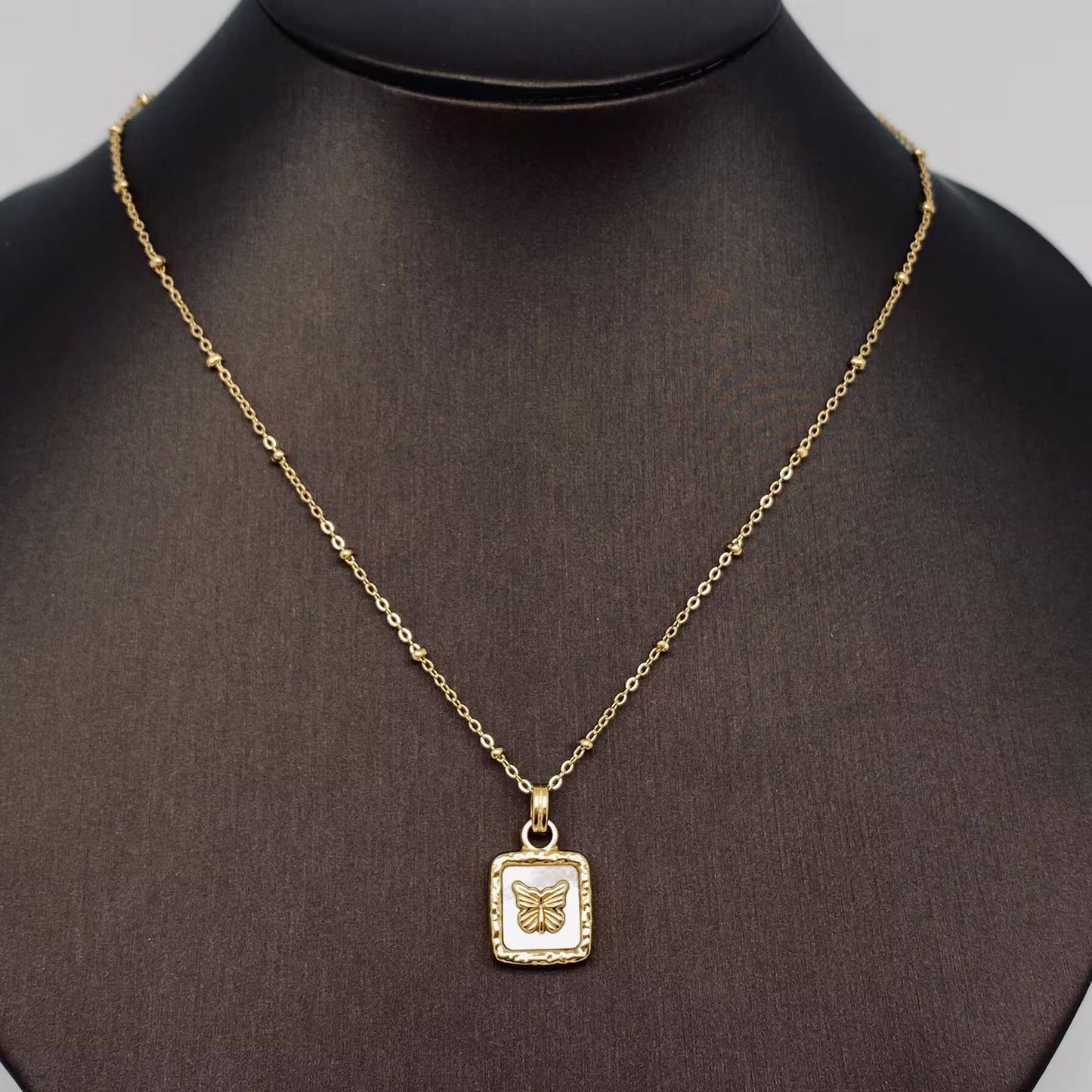Butterfly Shell Square Charm 18K Gold-plated Necklace