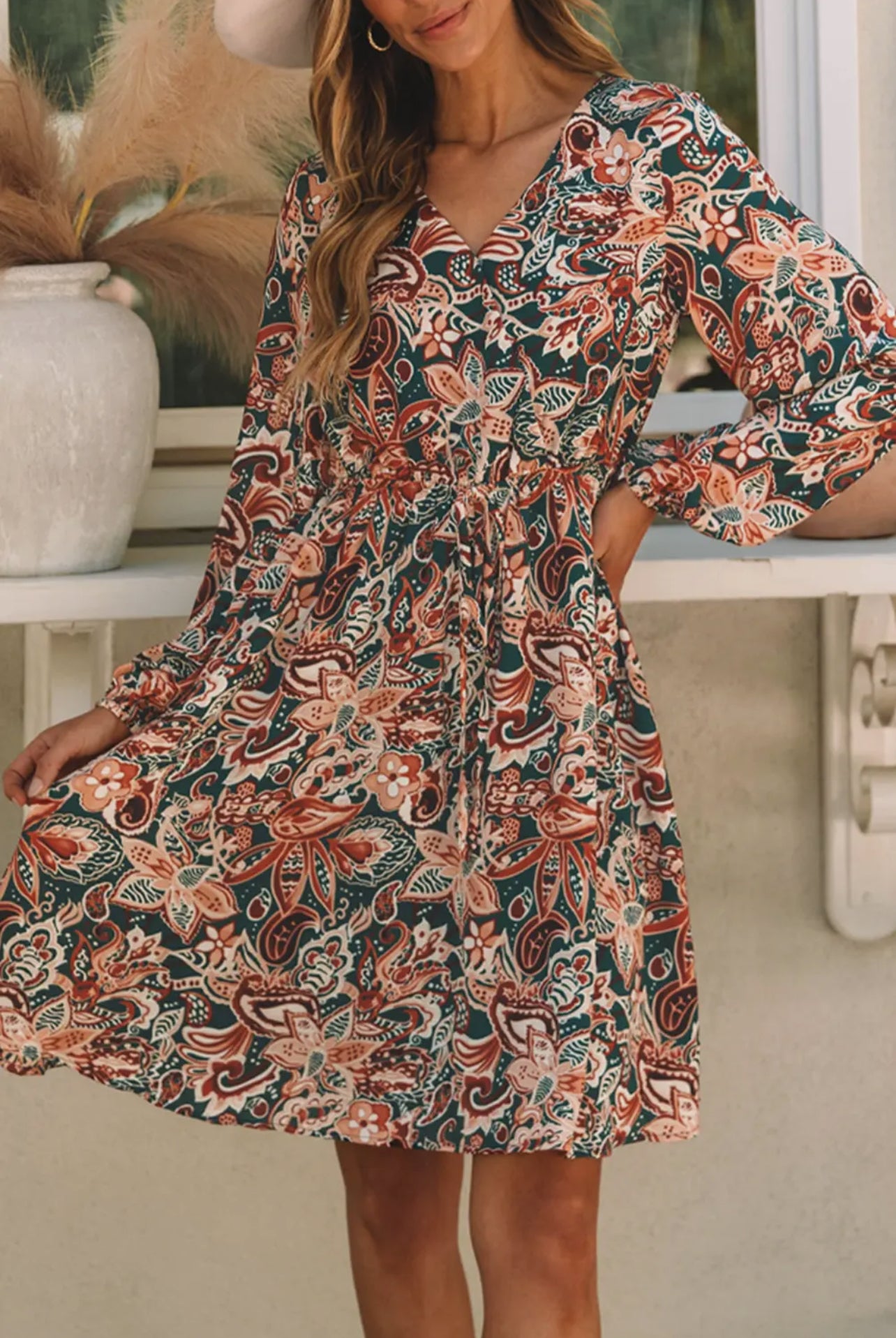 Paisley V Neck Dress