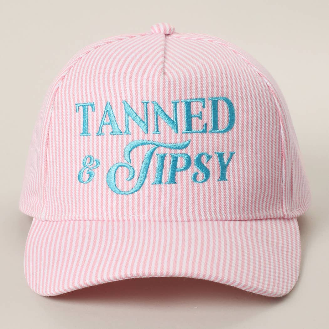 TANNED & TIPSY Embroidered Pink Stripe Trucker Hat