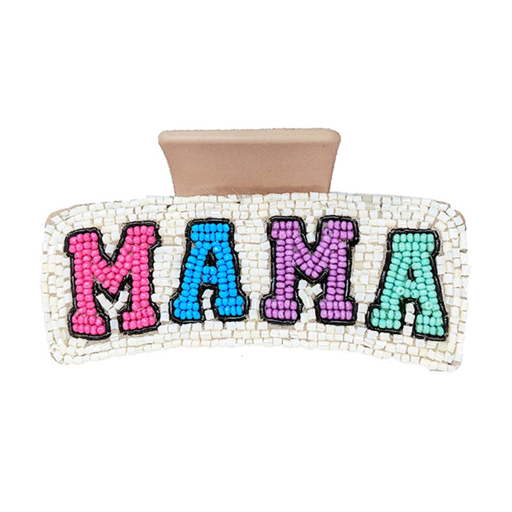 MAMA Lettering Seed Beaded Hair Claw Clip
