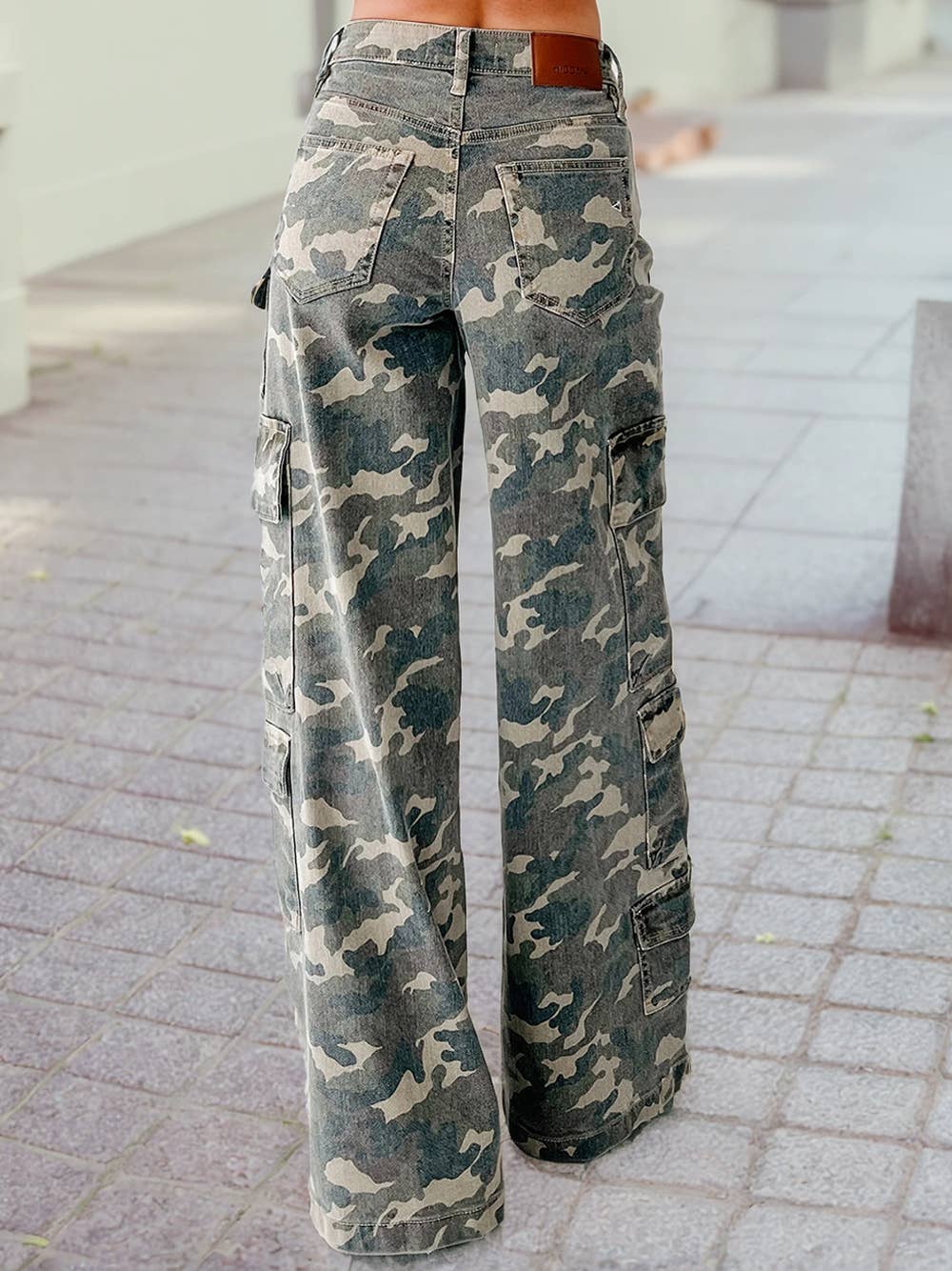 Camo Denim Cargo Wide Leg Pants