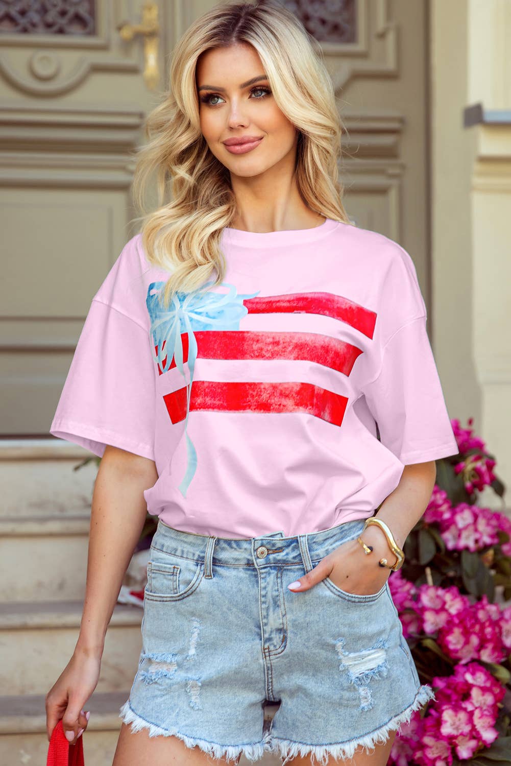 Flag Bow Graphic Crewneck Tee