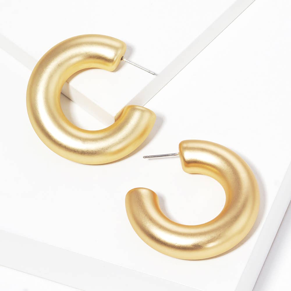 Thick Open Hoop Earrings - Gold