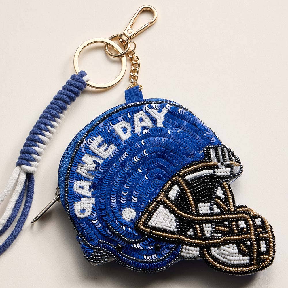 GAME DAY Helmet Sequin Beaded Keychain Pouch