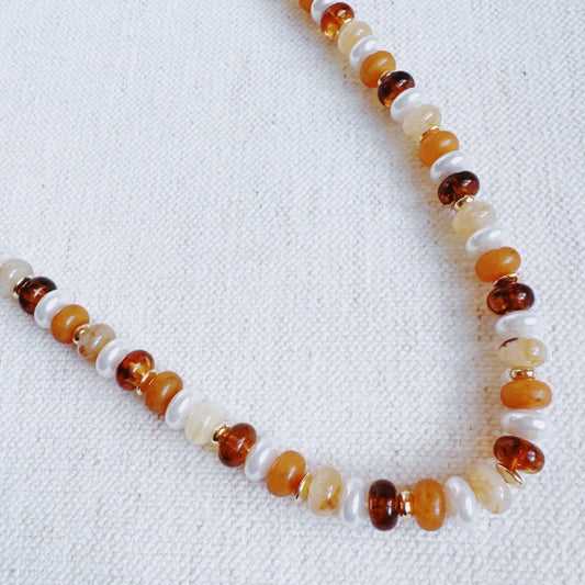 Golden Earth Gem Beaded Necklace