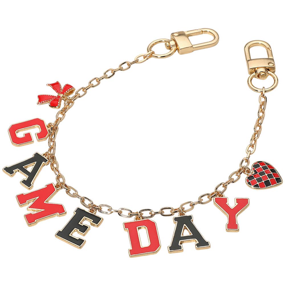 Football GAME DAY Message Bow Heart Charm Station Bag Chain Charm