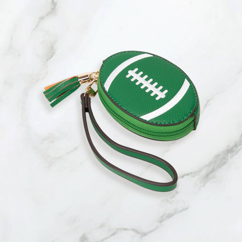 Faux Pebble Leather Football Round Zip Wrist Strap Coin Purse Bag