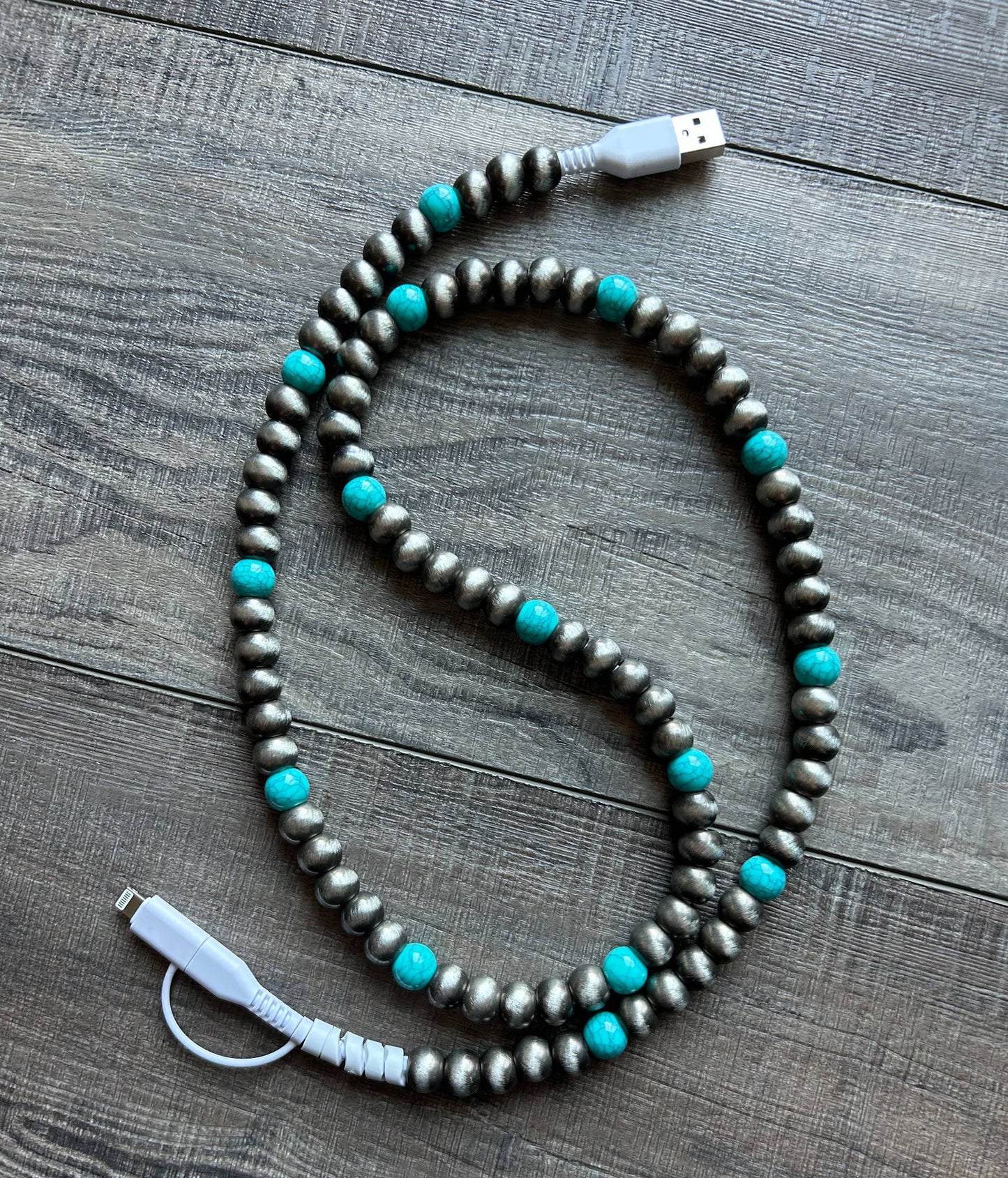 Duel End Beaded Phone Charger with Lightning & USB-C