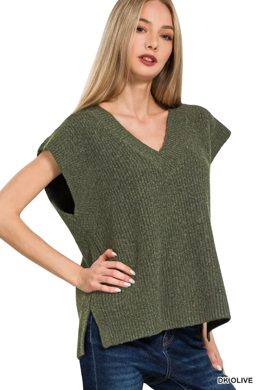 Olive V-Neck Sweater Vest