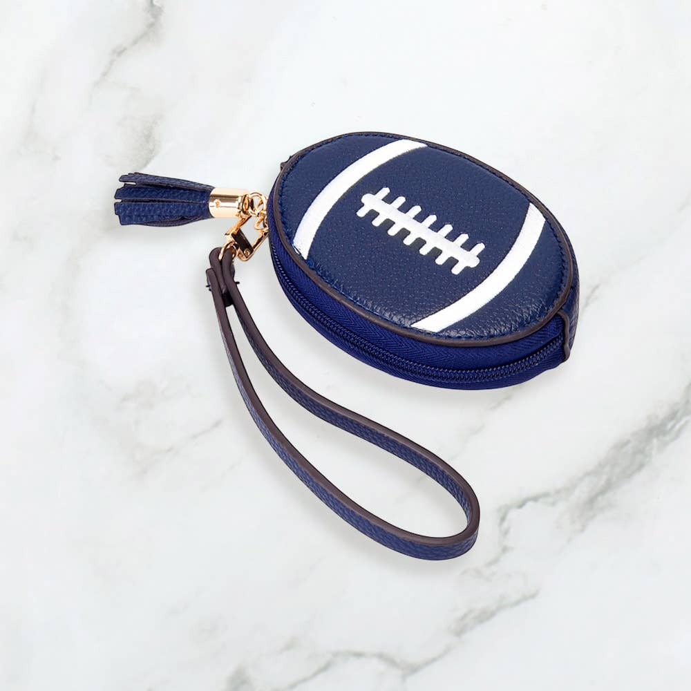 Faux Pebble Leather Football Round Zip Wrist Strap Coin Purse Bag